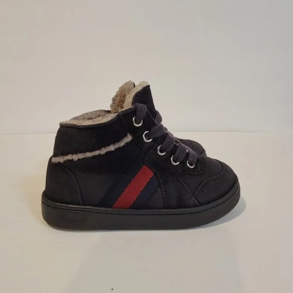 Gucci kids infant boys toddler sheepskin sneakers blue web toddler size 21 boots